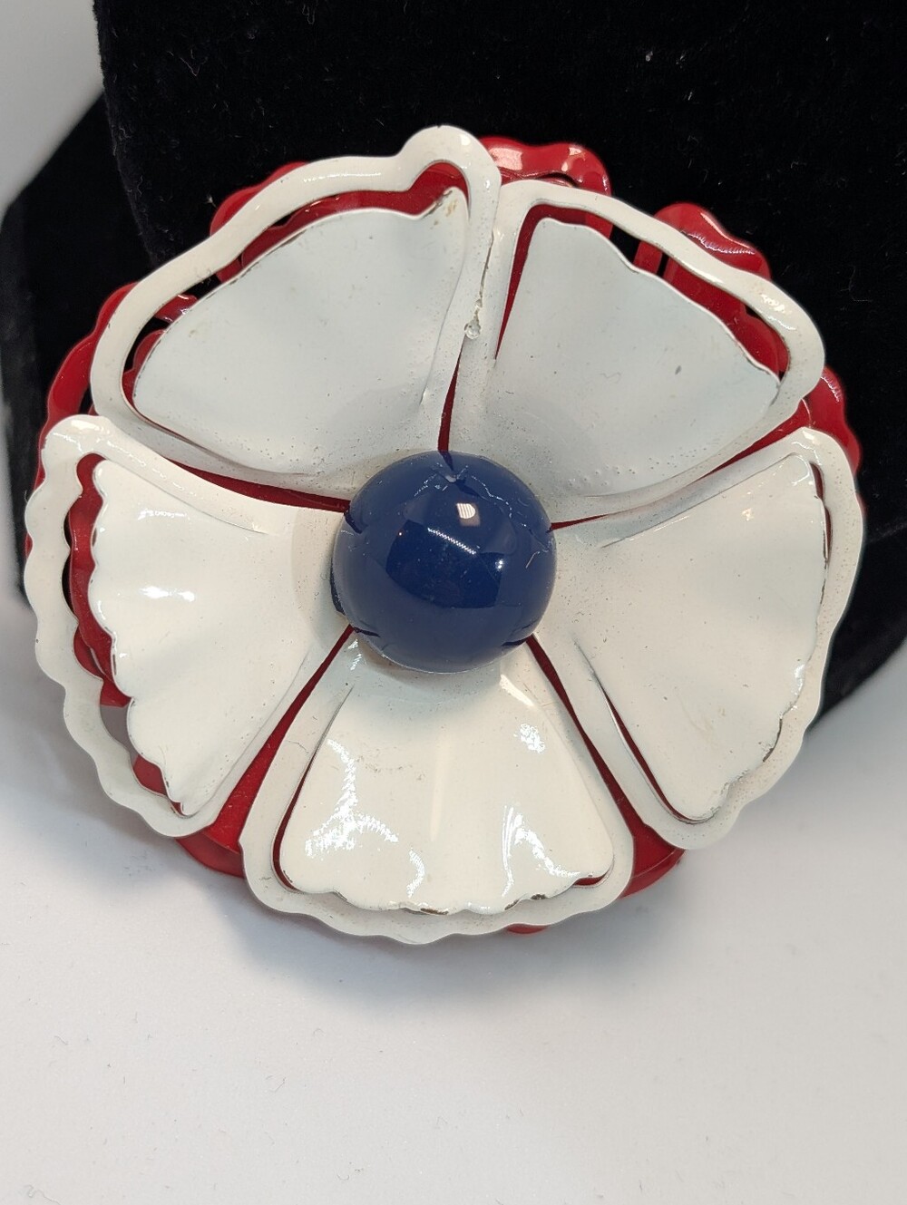 Vintage Red White Blue Enamel Flower Brooch Pin Labor Day